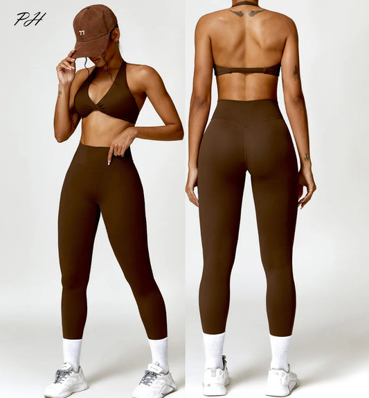2PCS Yoga Set Nude Feeling Workout Sets Women Tracksuit Gym Push Up Fitness Running Workout Sportwear Sport Bra Leggings Suit