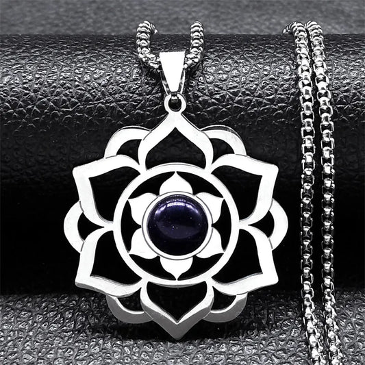 Yoga Lotus Reiki Healing Chakra Necklace for Women Men Stainless Steel Buddhist Flower of Life Spiritual Amulet Jewelry N2703